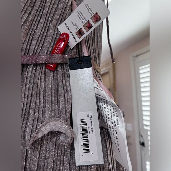 IEENA for Mac Duggal Rose Pink Glitter Tiered Convertible Gown Crinkle Sz 10 NWT - Picture 12 of 12